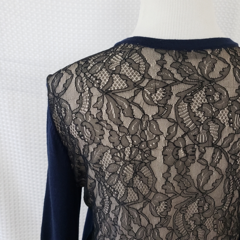 Equipment Femme Wool Sweater Pearl Lace Back Sweater Navy Blue size Small - Picture 6 of 8